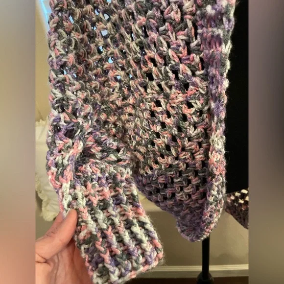 Handmade Crochet Oversized Shrug Cocoon Sweater Knit Cozy Wrap - Picture 5 of 8